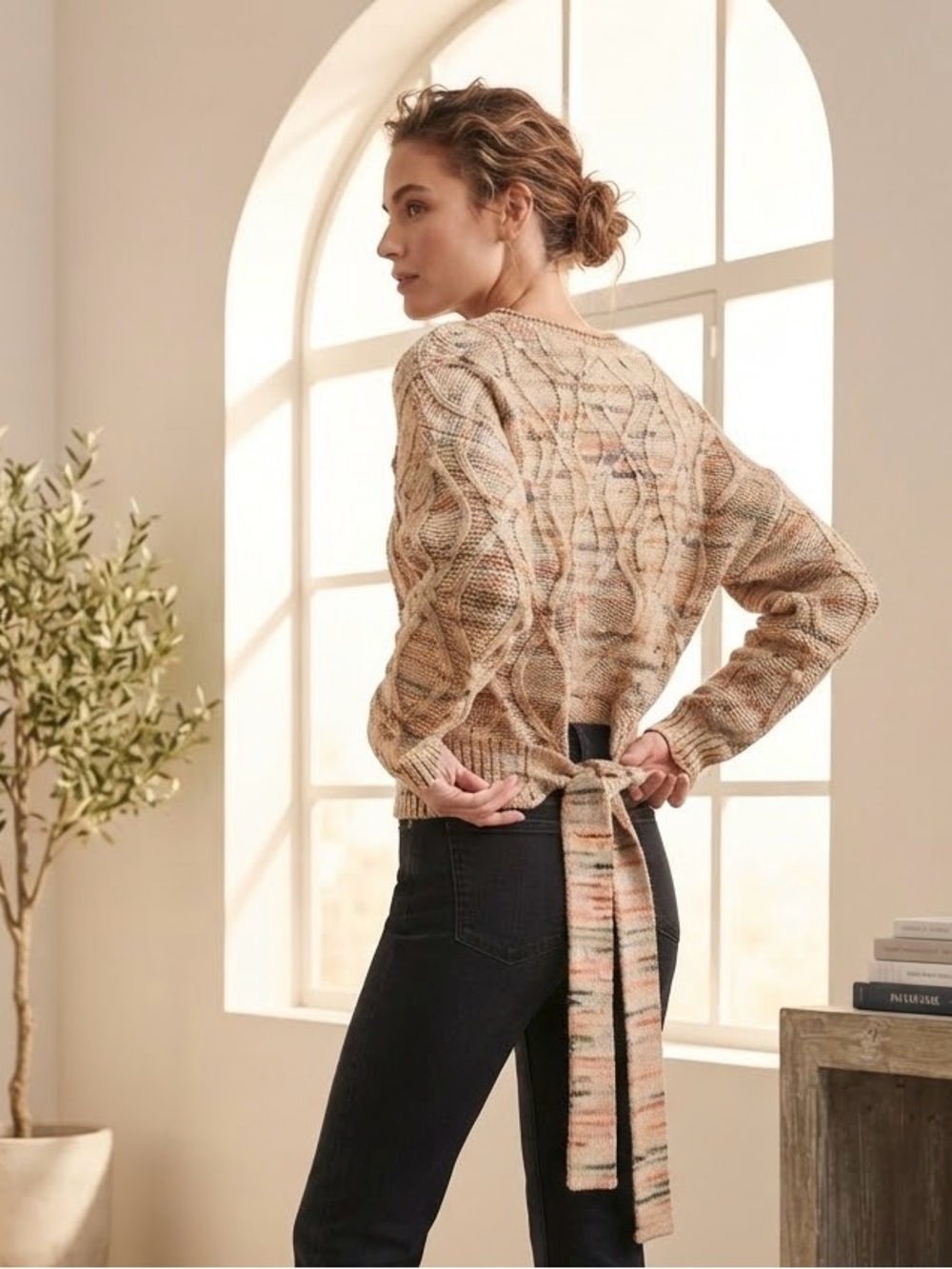 Universal Thread Multicolor Cable-Knit Scoop Neck Sweater - Neutral Tones